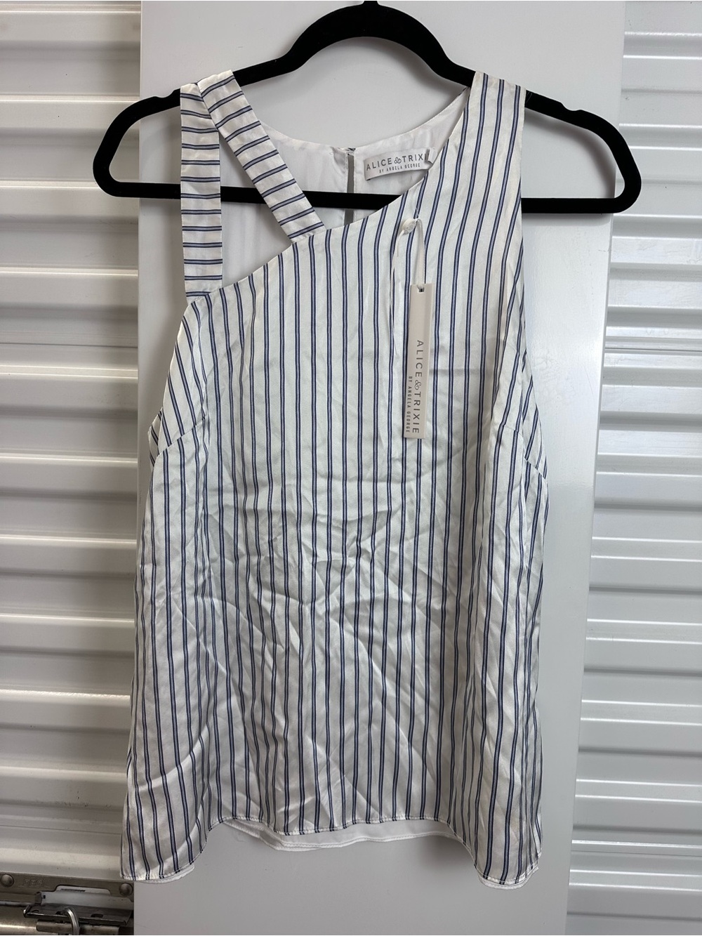 Alice & Trixie White and Navy Striped Asymmetric Tank